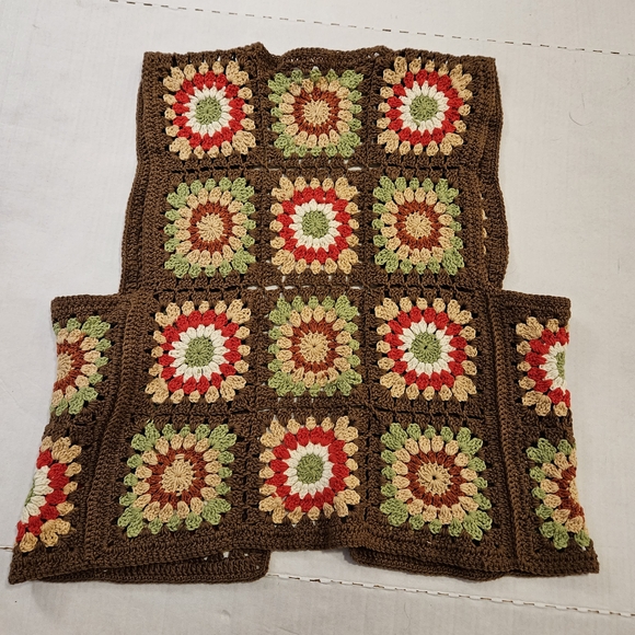 Crochet Granny Square Vest Brown Multi Color Floral Boho Design OS - Picture 4 of 9